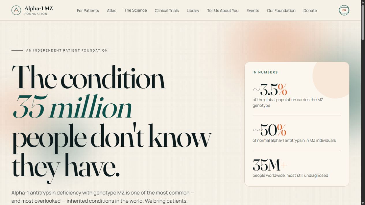 Website van de Alpha-1 MZ Foundation